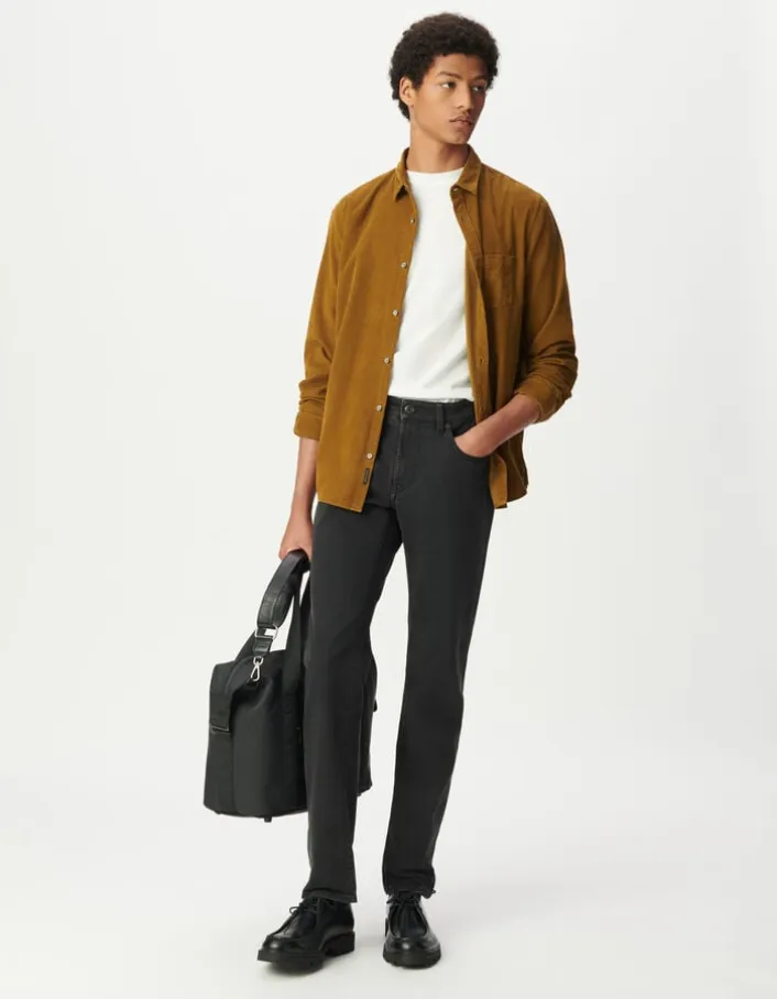 Chemise regular jaune coton bio velours milleraies Homme