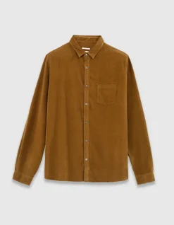 Chemise regular jaune coton bio velours milleraies Homme