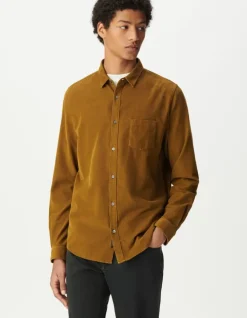 Chemise regular jaune coton bio velours milleraies Homme