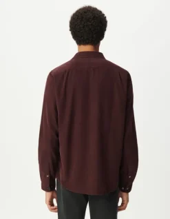 Chemise regular prune coton bio velours milleraies Homme