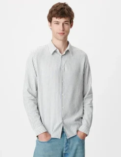 Chemise regular rayures bleues manches longues Homme