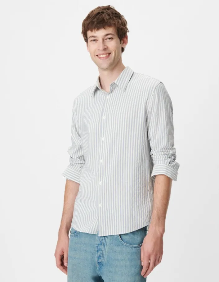 Chemise regular rayures bleues manches longues Homme