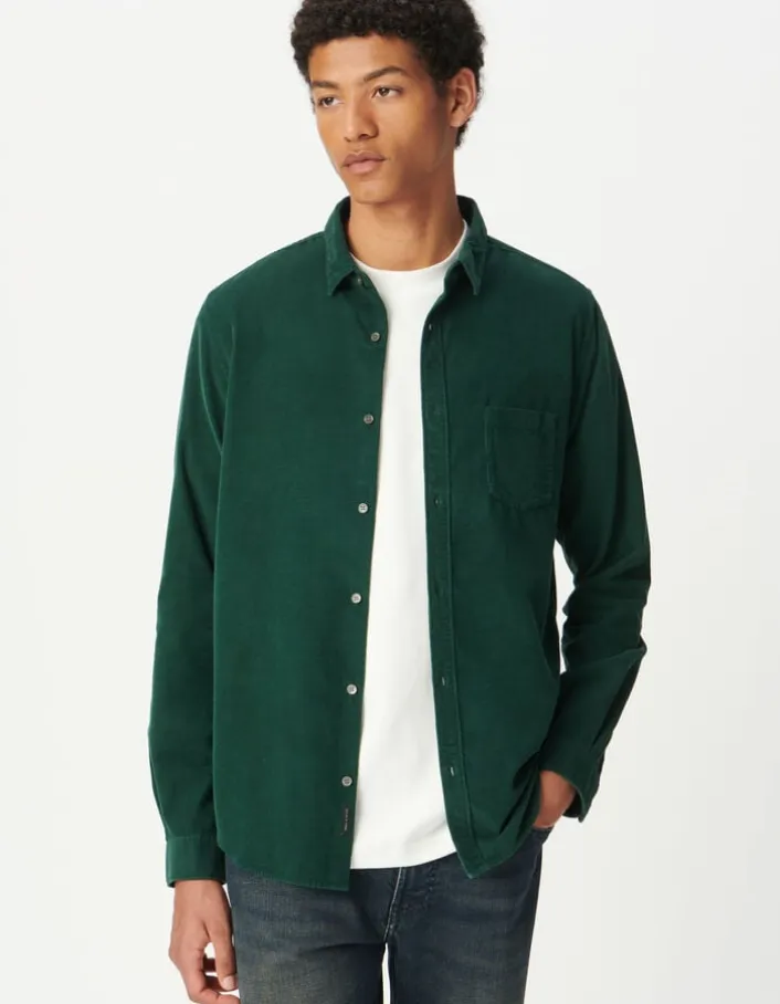 Chemise regular verte coton bio velours milleraies Homme