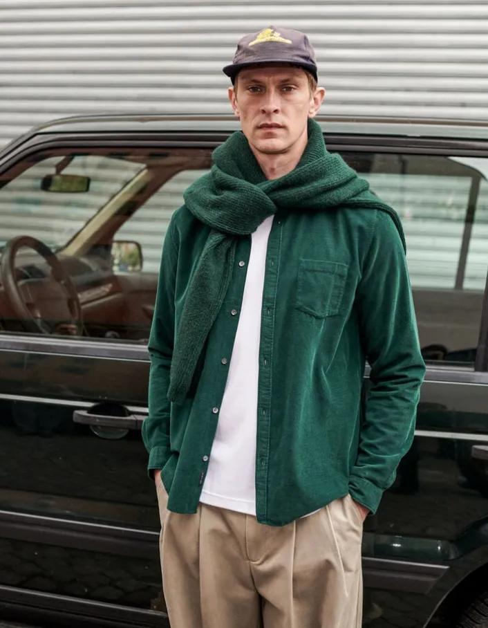 Chemise regular verte coton bio velours milleraies Homme