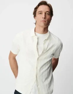 Chemise SLIM blanc cassé maille jeux de rayures Homme