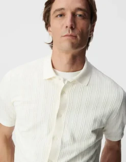 Chemise SLIM blanc cassé maille jeux de rayures Homme