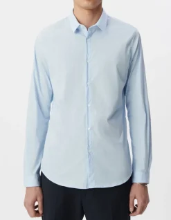 Chemise SLIM bleu ciel à fines rayures Homme