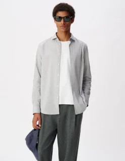 Chemise slim grise motif fines rayures Homme