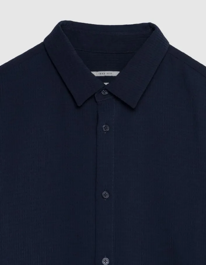 Chemise slim marine seersucker DRY FAST Homme