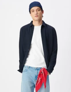 Chemise slim marine seersucker DRY FAST Homme