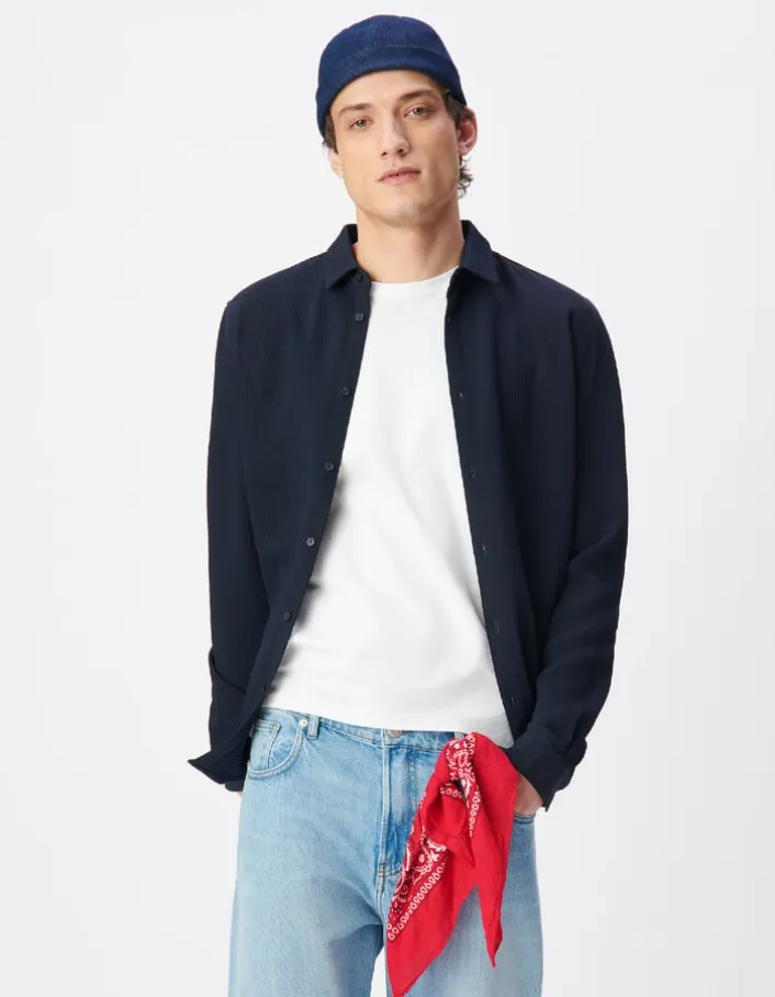 Chemise slim marine seersucker DRY FAST Homme