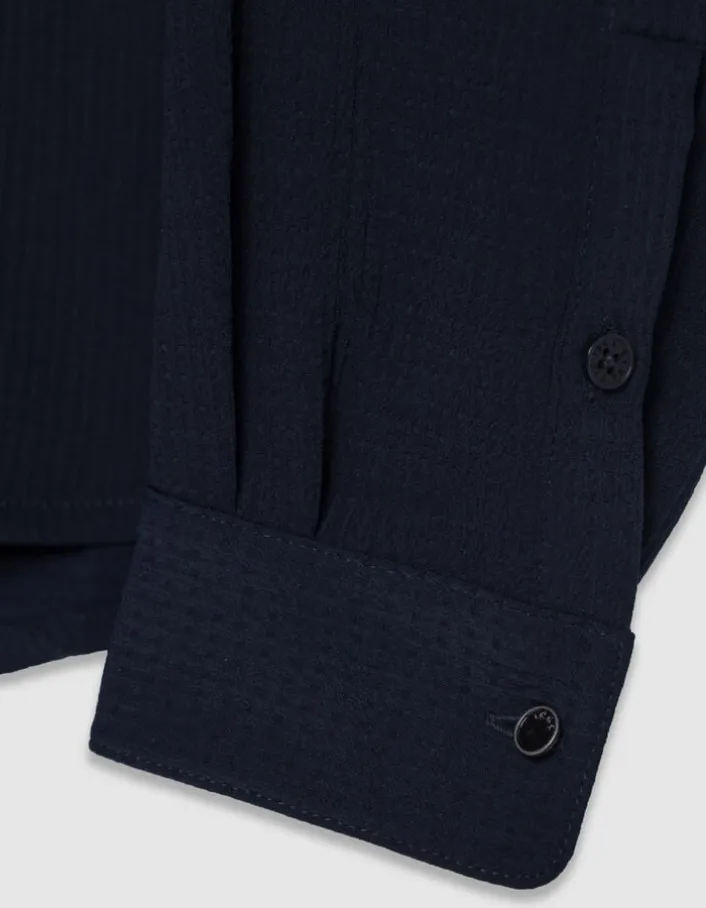 Chemise slim marine seersucker DRY FAST Homme