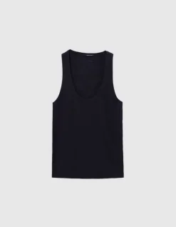 Débardeur noir maille côtelée chevrons brodés dos Femme