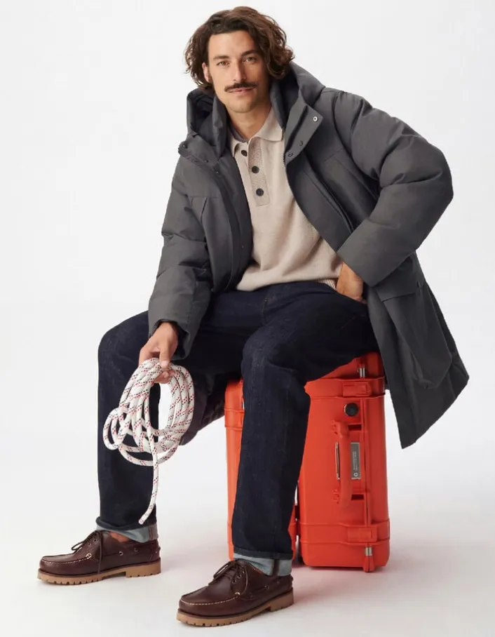 Doudoune longue grise à capuche WATERPROOF Homme