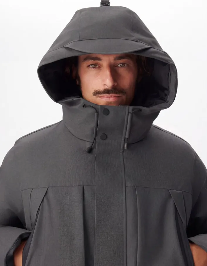 Doudoune longue grise à capuche WATERPROOF Homme
