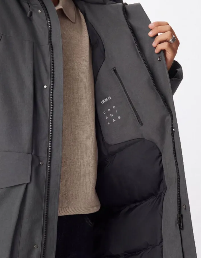 Doudoune longue grise à capuche WATERPROOF Homme