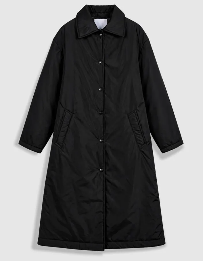 Doudoune longue noire col chemise Femme