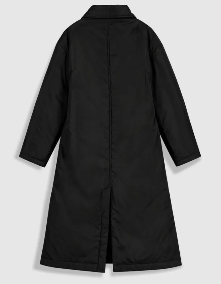 Doudoune longue noire col chemise Femme