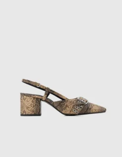 Escarpins slingback marron cuir effet python Femme