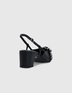 Escarpins slingback noirs cuir boucle oeillets Femme