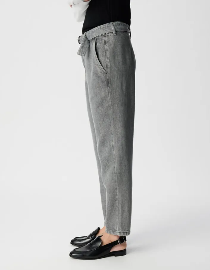Jean baggy gris Lyocell® cropped Femme