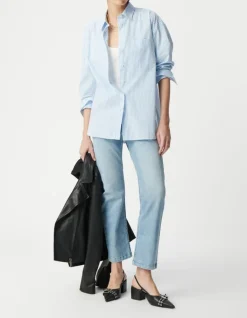 Jean bleu clair cropped boutons apparents powerstretch Femme