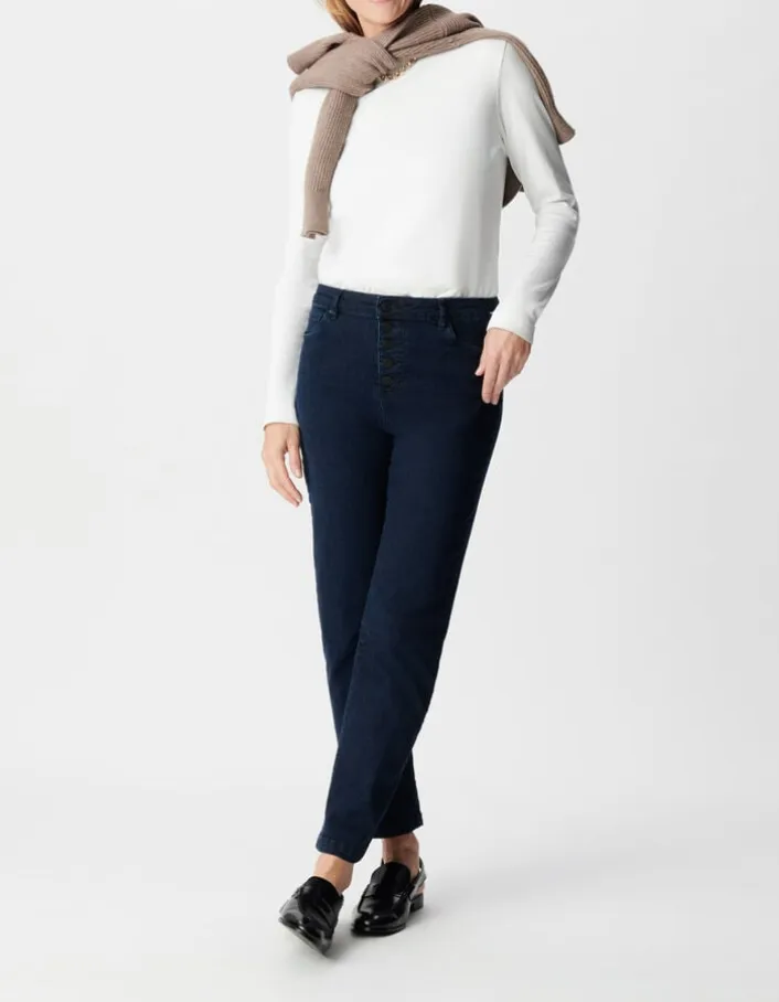 Jean droit bleu foncé powerstretch cropped Femme