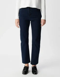 Jean droit bleu foncé powerstretch cropped Femme