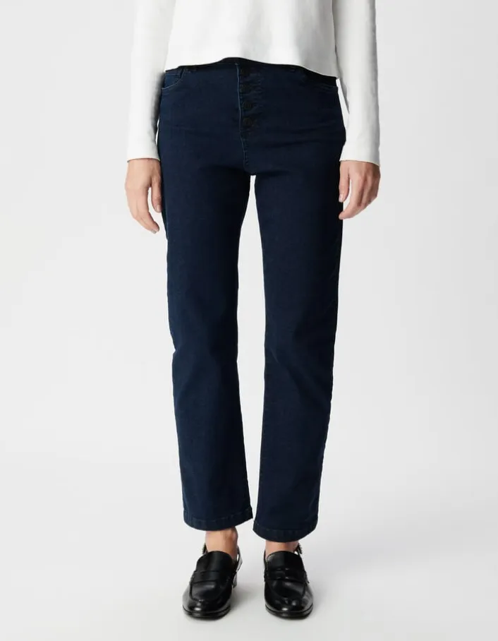 Jean droit bleu foncé powerstretch cropped Femme