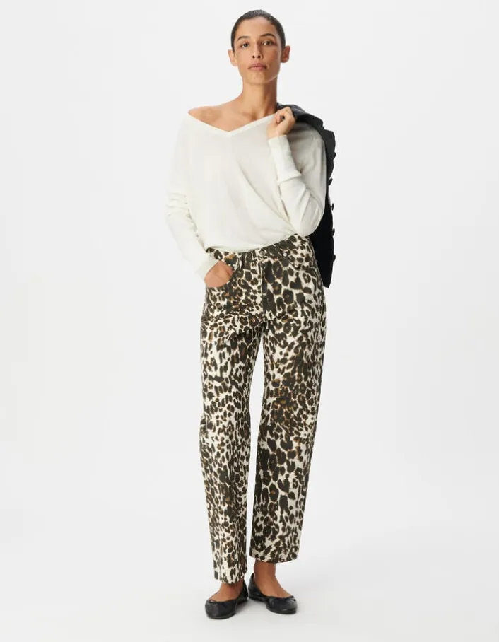 Jean droit marron à motif léopard Anders Femme