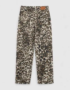 Jean droit marron à motif léopard Anders Femme