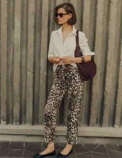 Jean droit marron à motif léopard Anders Femme
