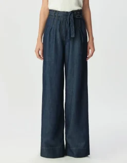 Jean large bleu taille haute ceinturé Femme
