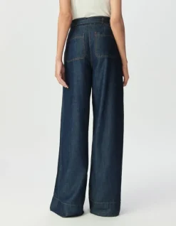 Jean large bleu taille haute ceinturé Femme