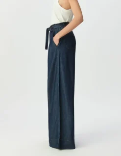 Jean large bleu taille haute ceinturé Femme