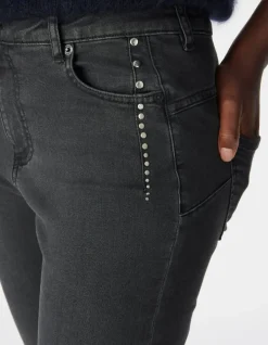 Jean slim gris taille haute détails clous Nina Femme
