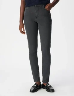 Jean slim gris taille haute détails clous Nina Femme