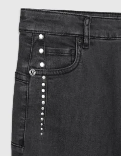 Jean slim gris taille haute détails clous Nina Femme