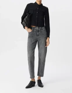 Jean slouchy en coton BCI gris longueur cropped femme