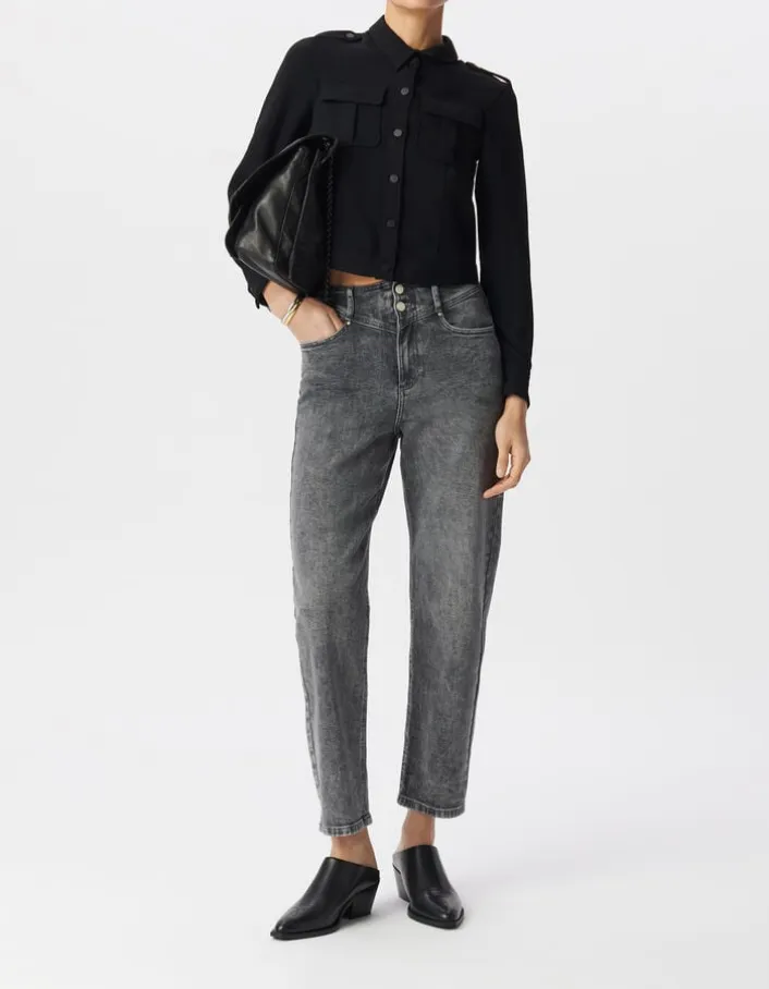 Jean slouchy en coton BCI gris longueur cropped femme
