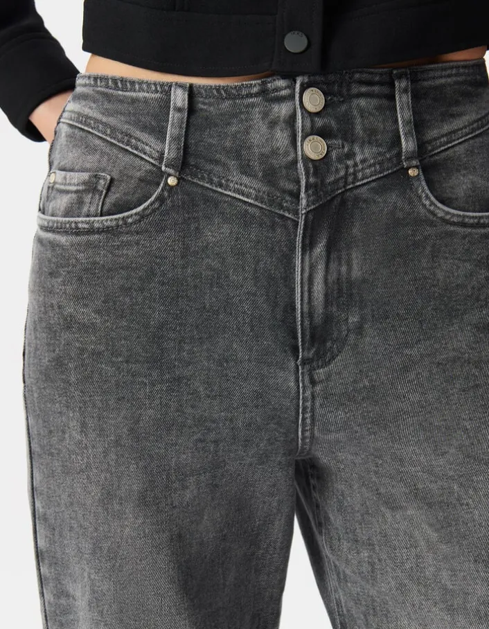 Jean slouchy en coton BCI gris longueur cropped femme