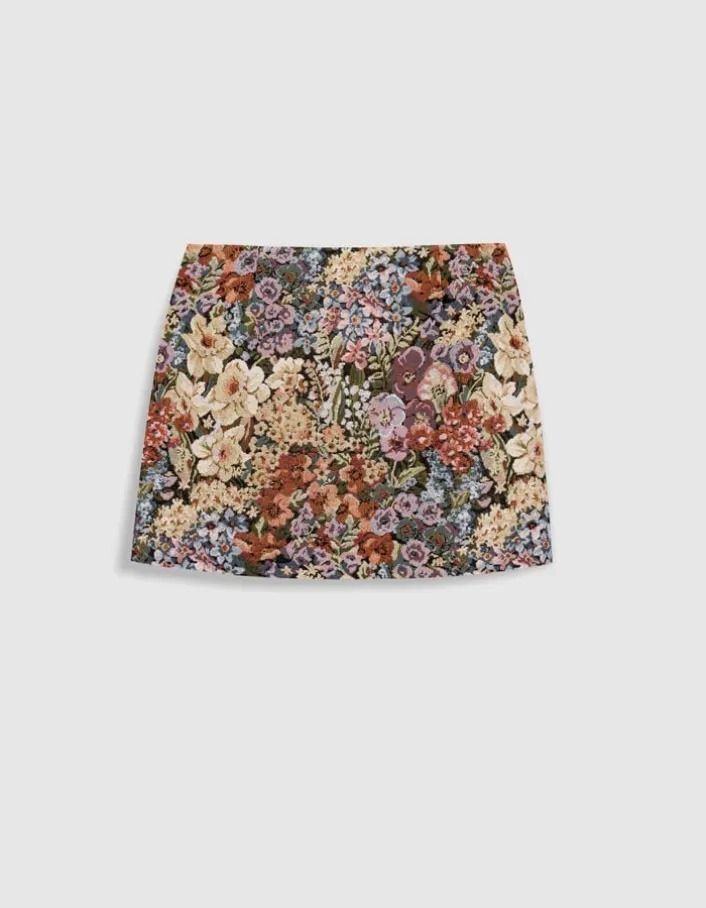 Jupe courte jacquard fleuri Femme