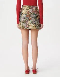 Jupe courte jacquard fleuri Femme