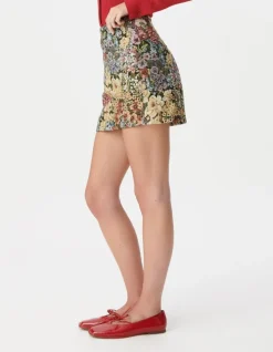Jupe courte jacquard fleuri Femme