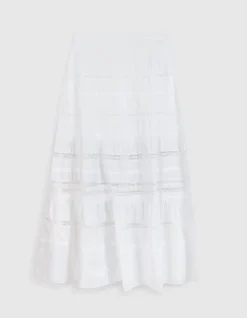 Jupe longue blanche détails dentelle Femme