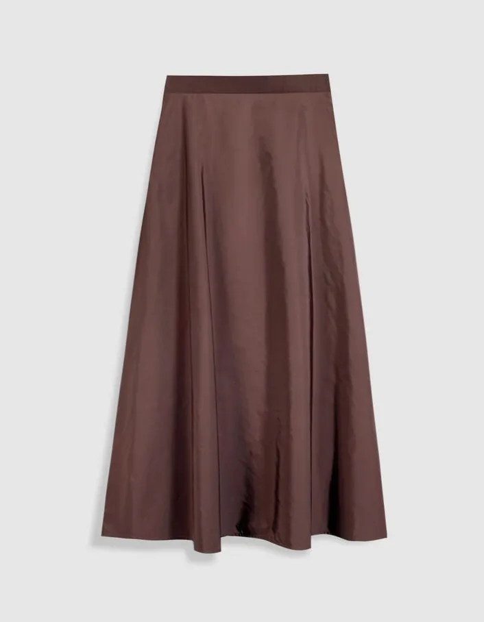Jupe longue marron en taffetas pour femme