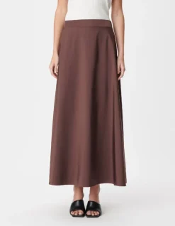 Jupe longue marron en taffetas pour femme