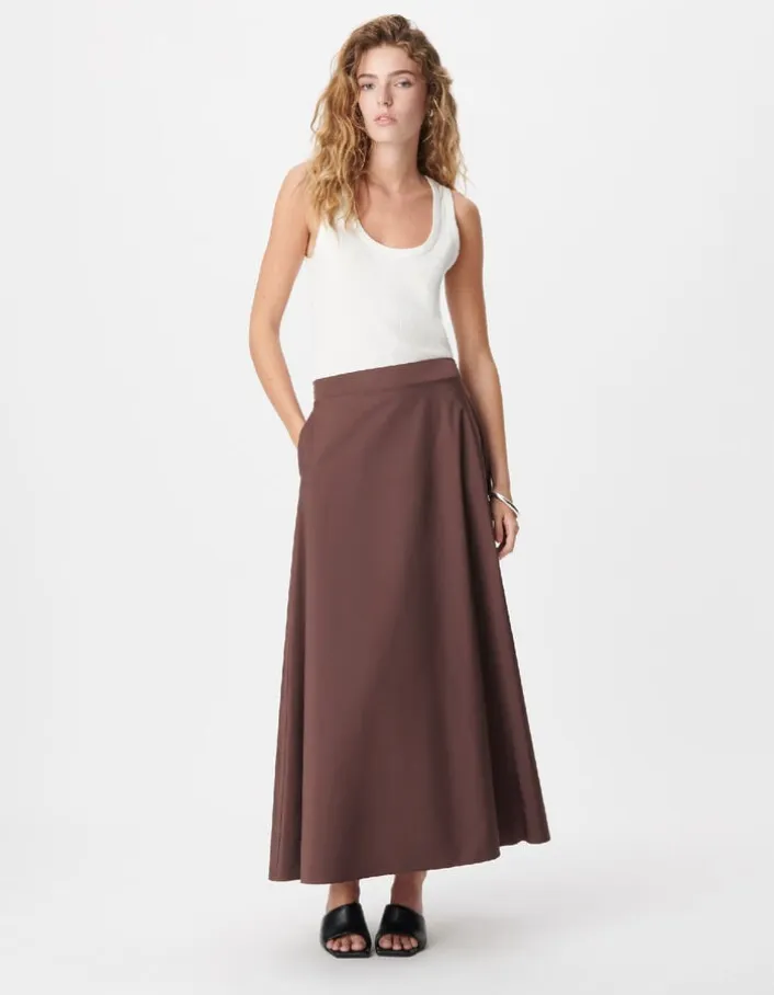 Jupe longue marron en taffetas pour femme