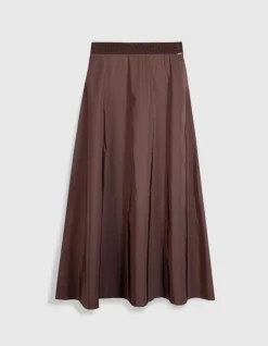 Jupe longue marron en taffetas pour femme