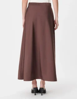Jupe longue marron en taffetas pour femme